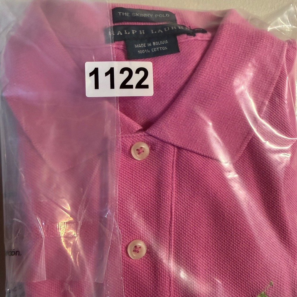 Ralph Lauren The‎ Skinny Polo Shirt Pink Cotton Mesh Lime Green Pony XS - Picture 8 of 8